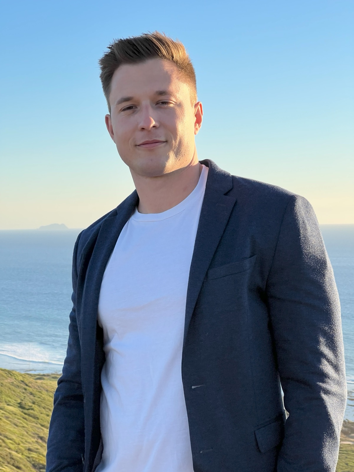Jake Baker on the coast above the Pacific in San Diego.